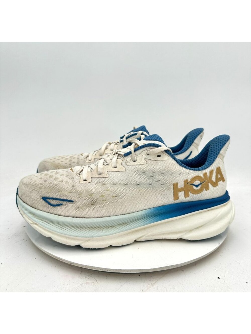 Hoka One One Clifton 9 Men Size 10.5D 1127895-FTG Frost Gold Blue Running Shoes